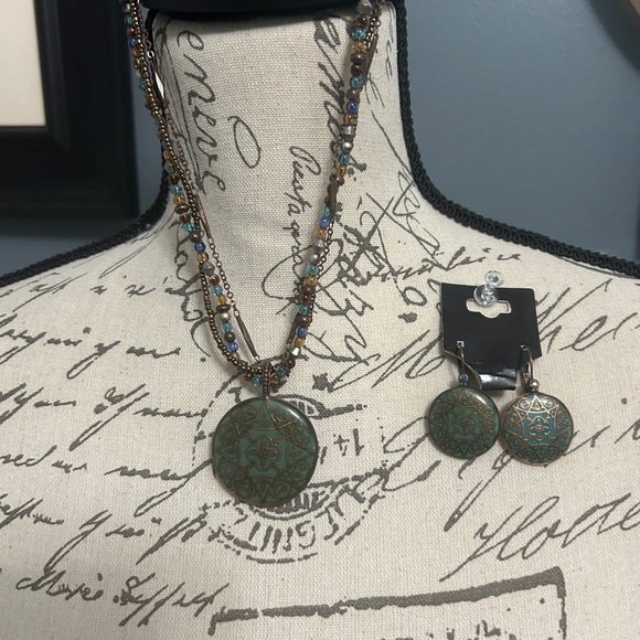 COPPER& BEADS EARTH TONE NECKLACE & EARRINGS SET - Picture 3 of 6